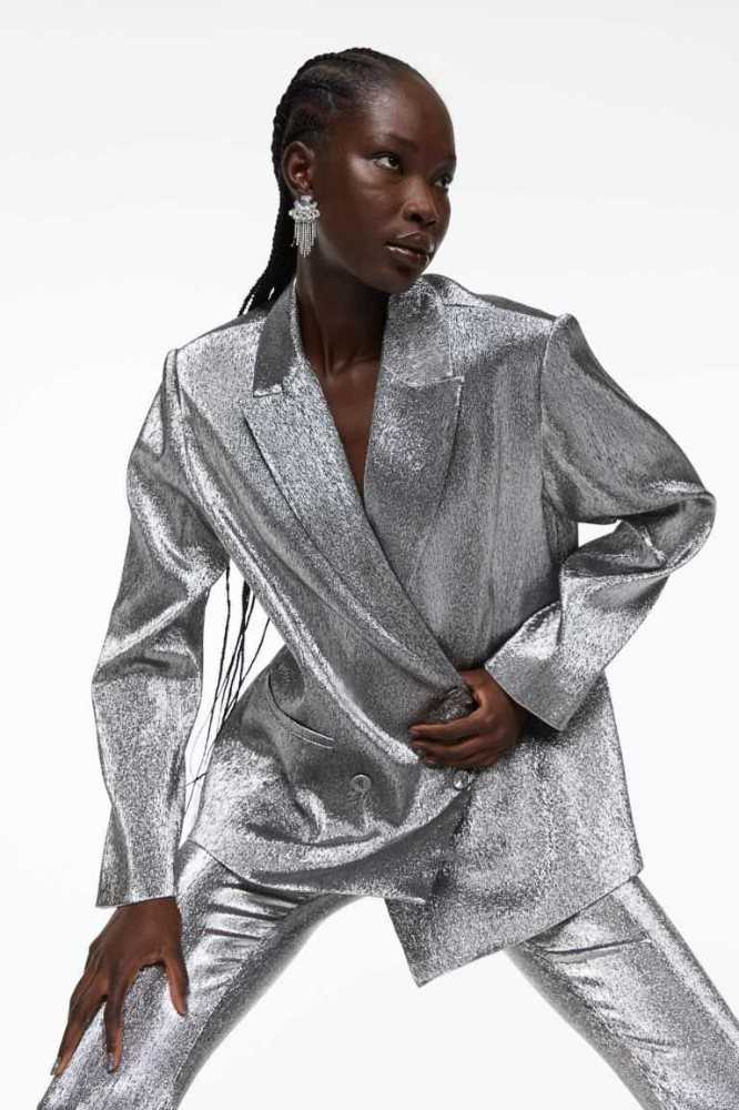 H&M Oversized Glittery Jacke Damen Silber | 1287-YBRCP