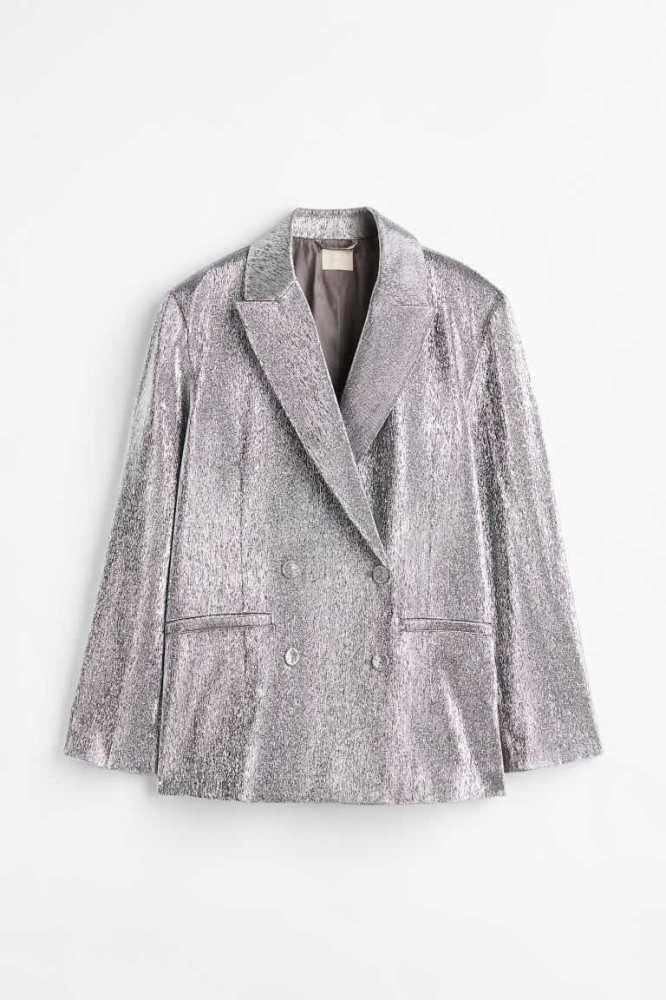 H&M Oversized Glittery Jacke Damen Silber | 1287-YBRCP