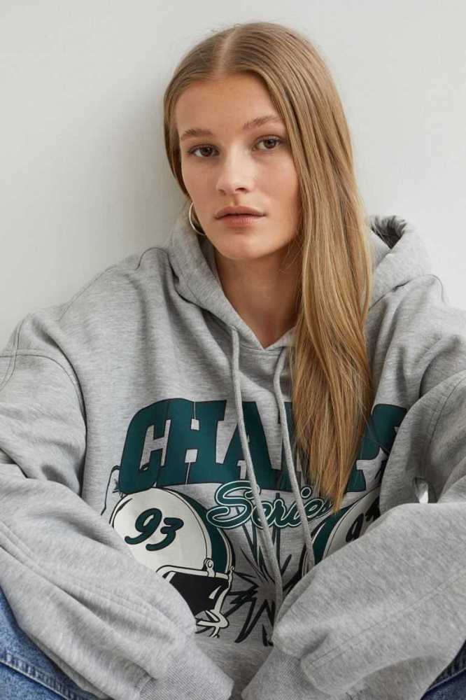 H&M Oversized Hoodie Damen Hellgrau | 4359-NCLHZ