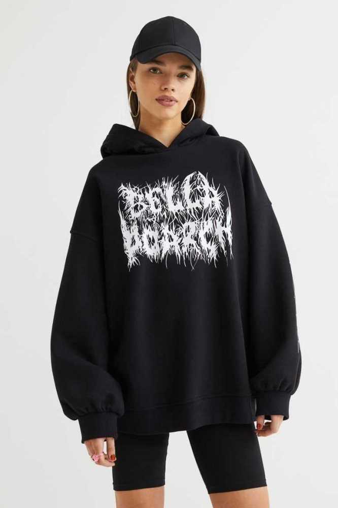 H&M Oversized Hoodie Damen Schwarz | 0389-EYQUG