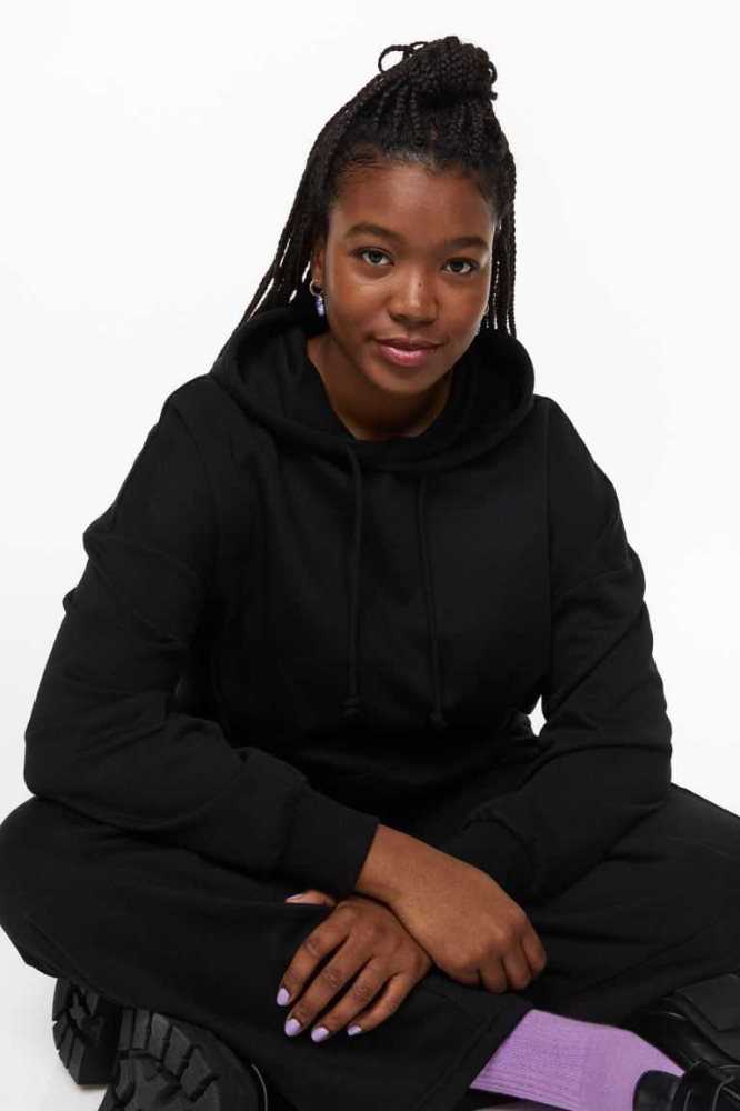 H&M Oversized Hoodie Damen Schwarz | 6823-TEMBG