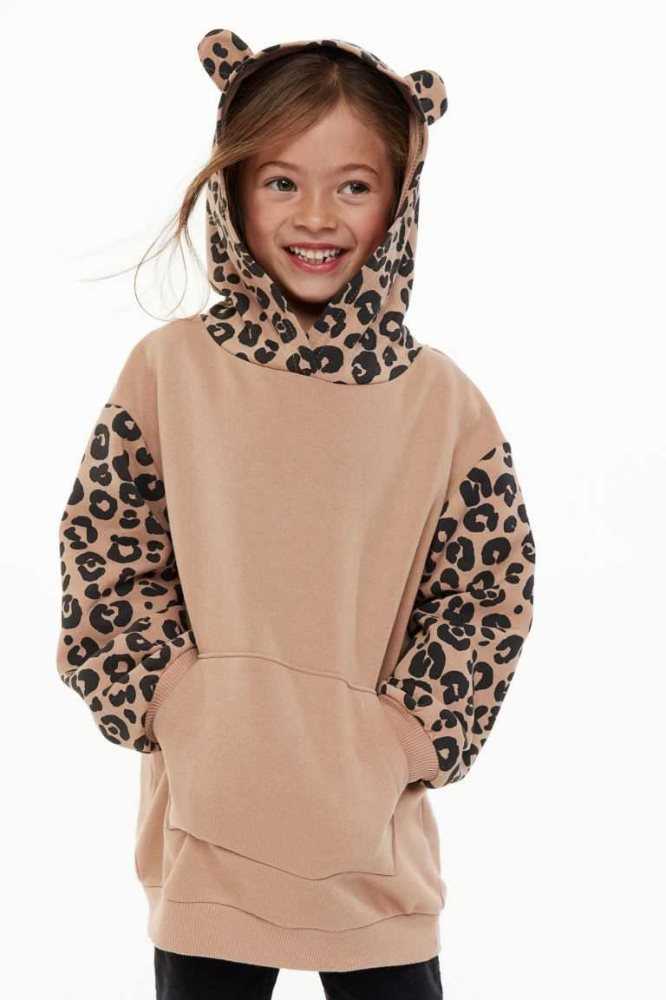 H&M Oversized Hoodie Kinder Beige Leopard | 0538-XKVEJ