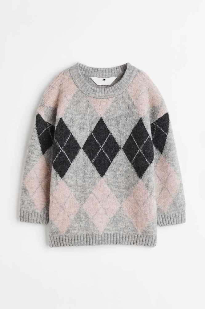 H&M Oversized Knit Pullover Kinder Hellgrau | 0147-LWKNS