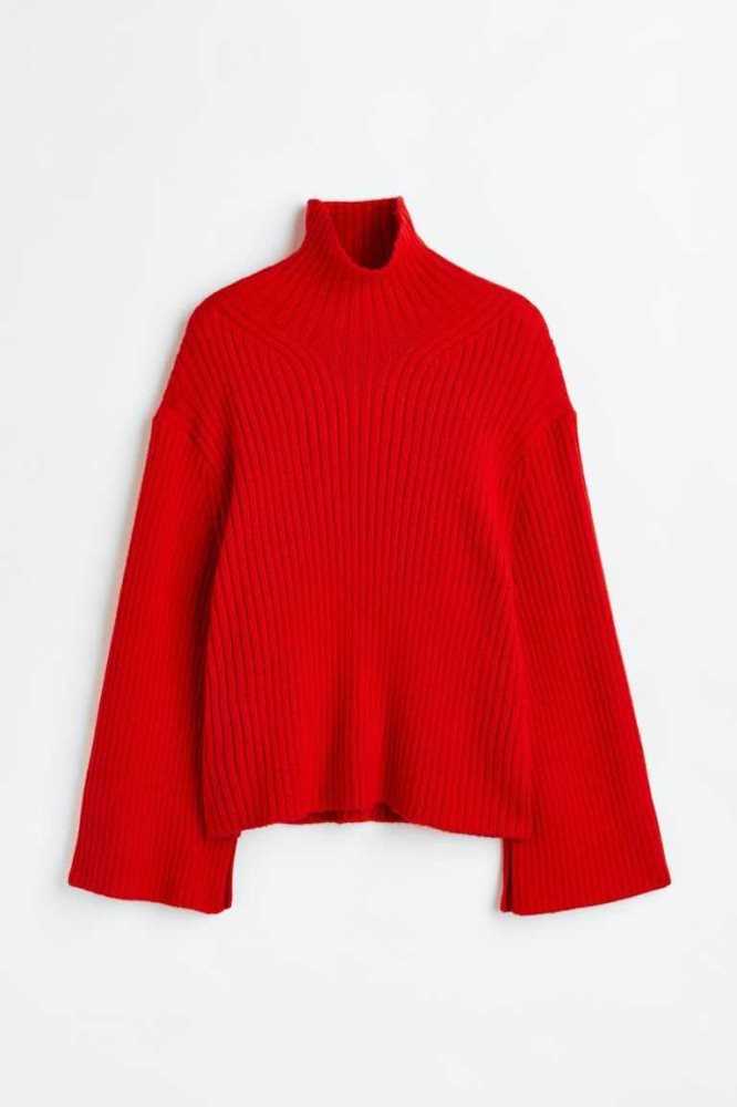 H&M Oversized Mock-turtleneck Pullover Damen Rot | 1504-NASUD