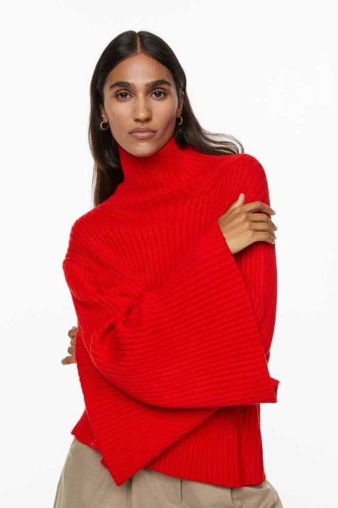 H&M Oversized Mock-turtleneck Pullover Damen Rot | 1504-NASUD