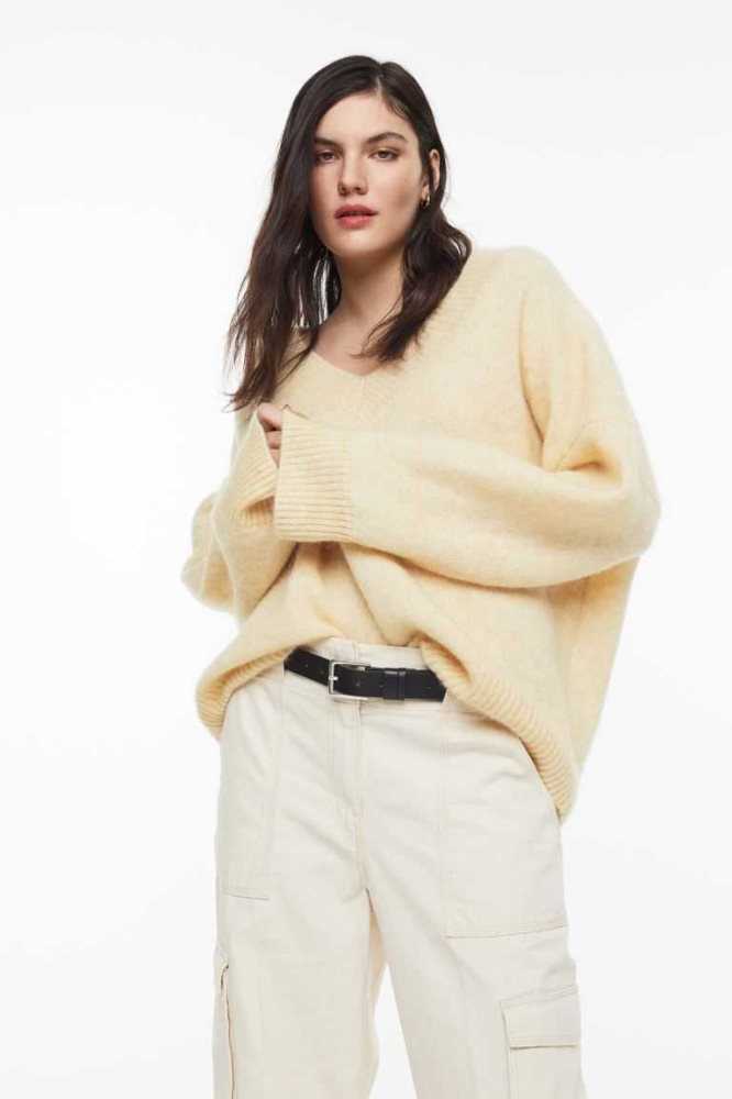 H&M Oversized Mohair-blend Pullover Damen Hellgelb | 3590-DTGJK