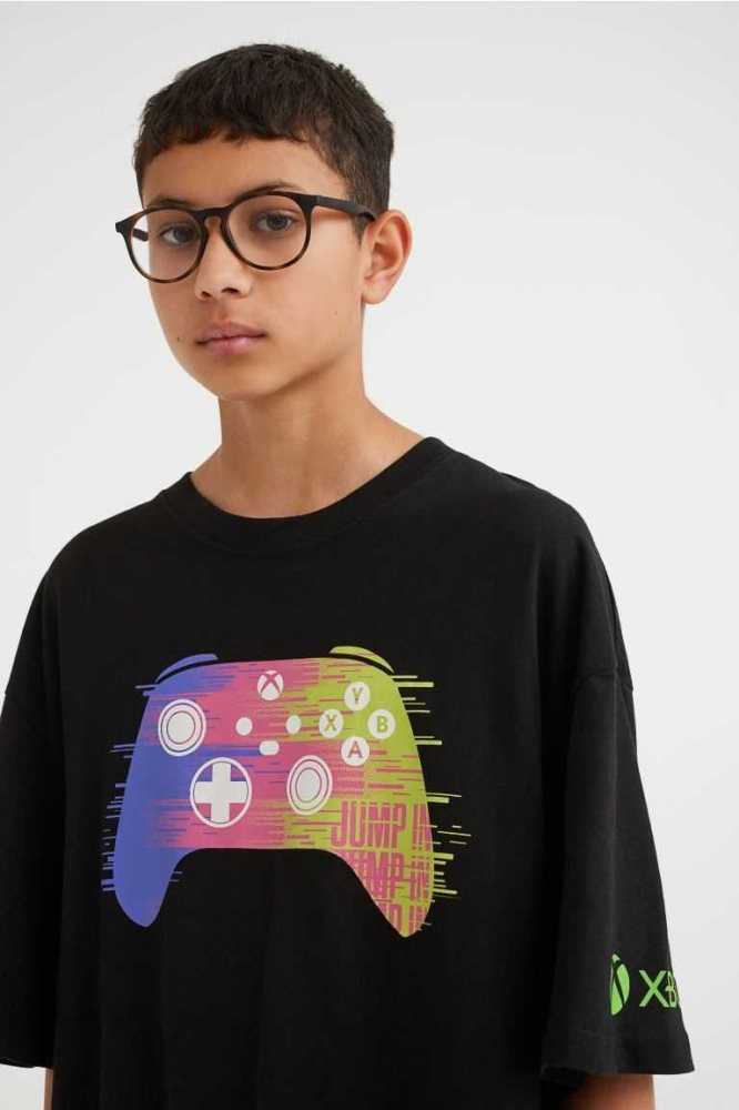 H&M Oversized Printed Hemd Kinder Dunkeltürkis | 6794-YUIXZ