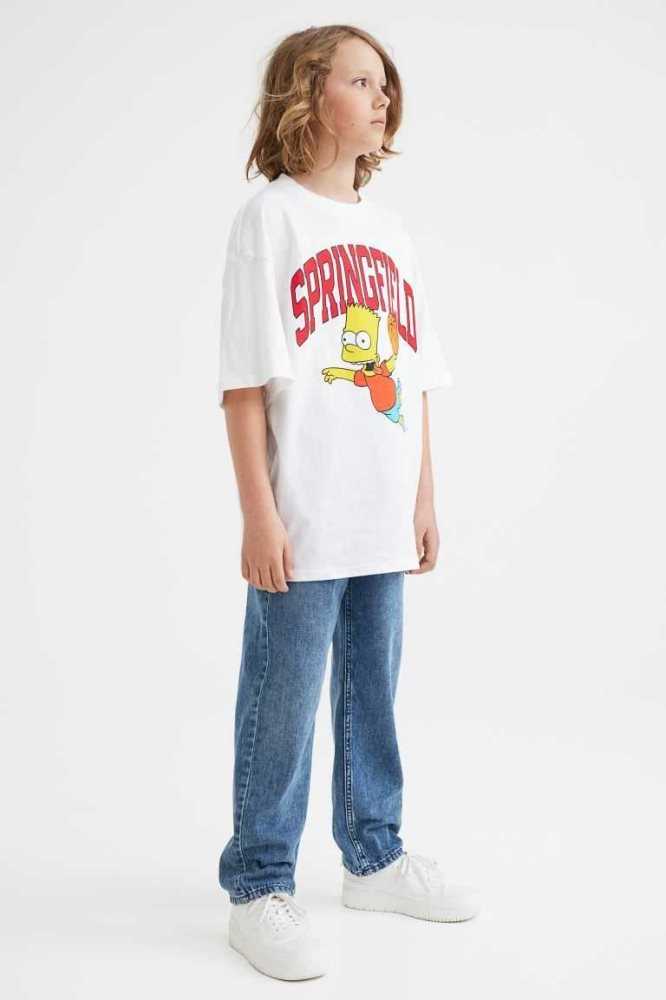 H&M Oversized Printed Hemd Kinder Dunkeltürkis | 6794-YUIXZ