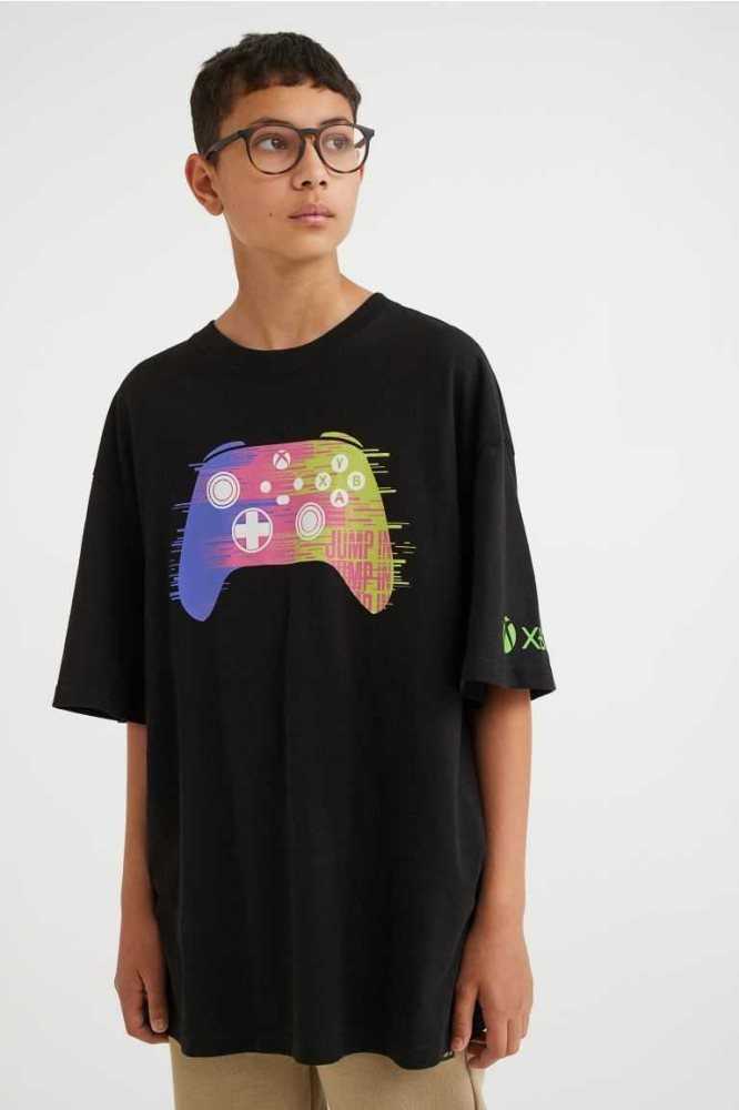 H&M Oversized Printed Hemd Kinder Dunkeltürkis | 6794-YUIXZ