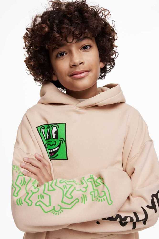 H&M Oversized Printed Hoodie Kinder Beige | 3620-EVUYS