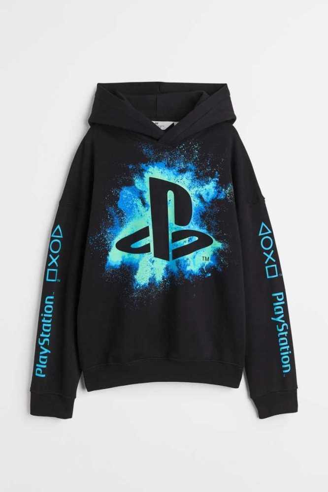 H&M Oversized Printed Hoodie Kinder Blau | 3280-EAUNW