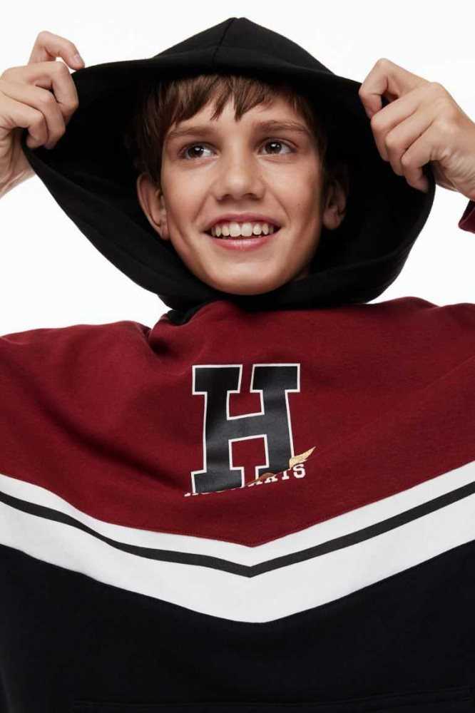 H&M Oversized Printed Hoodie Kinder Dunkelrot | 6194-BYSUR