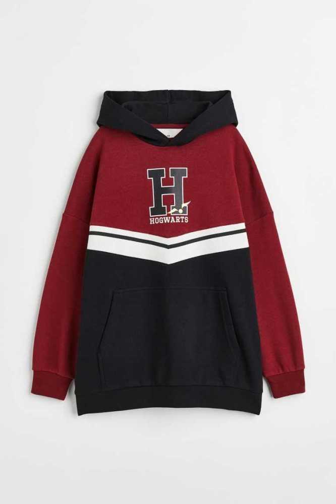 H&M Oversized Printed Hoodie Kinder Dunkelrot | 6194-BYSUR