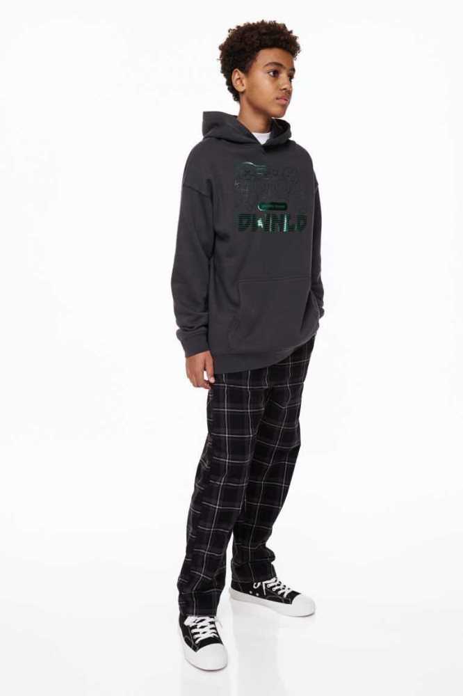 H&M Oversized Printed Hoodie Kinder Grün | 0153-MBWUP