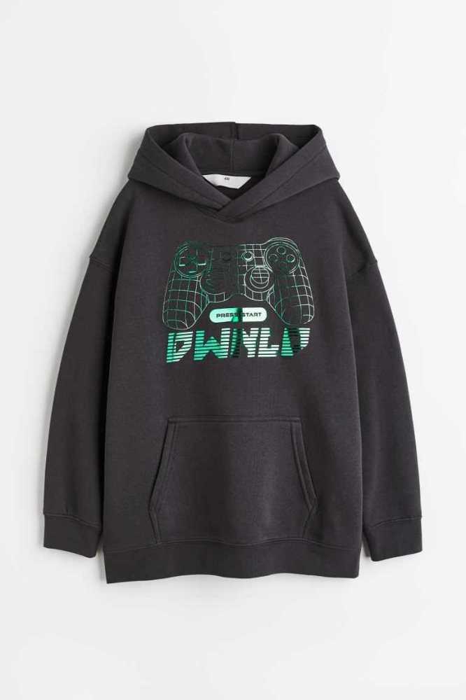 H&M Oversized Printed Hoodie Kinder Grün | 0153-MBWUP