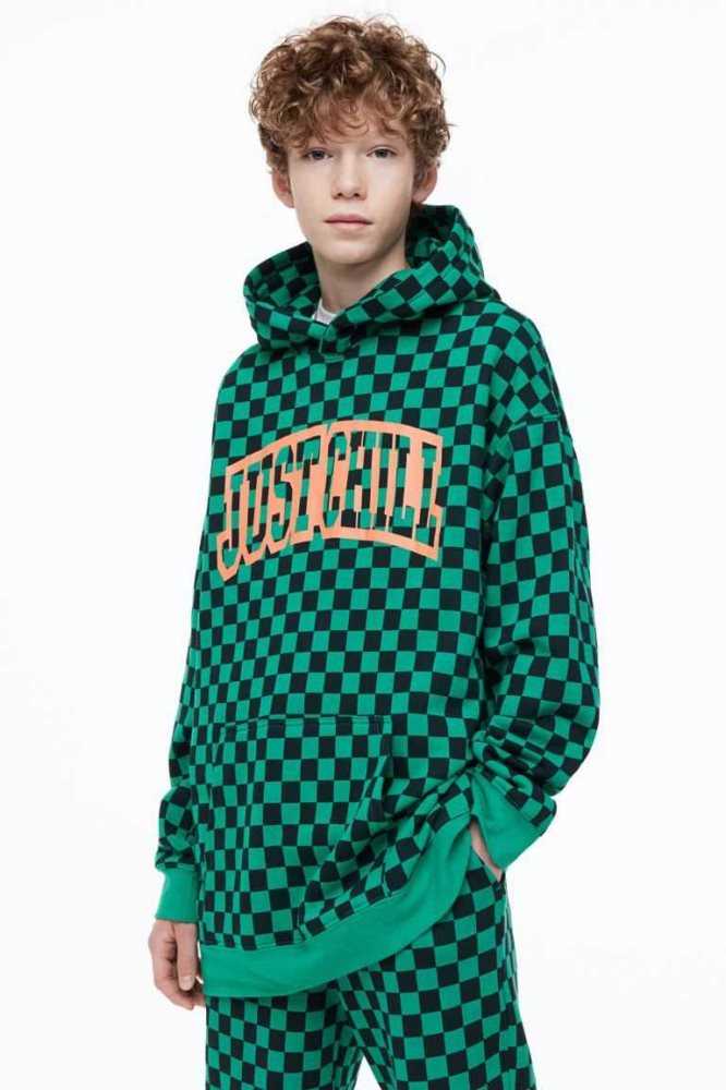 H&M Oversized Printed Hoodie Kinder Grün | 0153-MBWUP