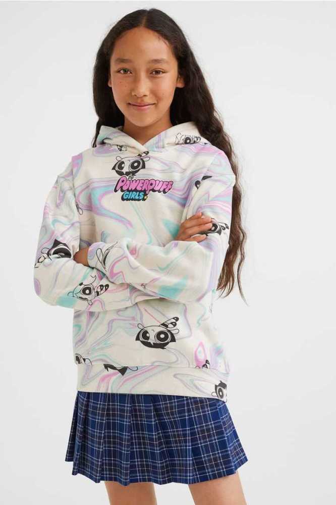 H&M Oversized Printed Hoodie Kinder Weiß | 0197-IWGMX