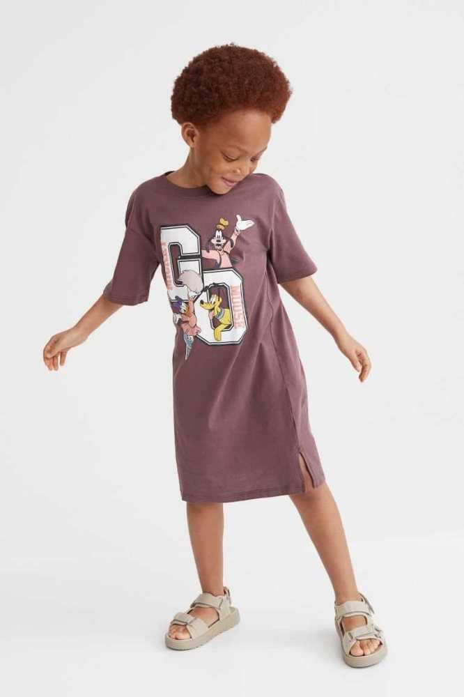 H&M Oversized Printed Jersey Kurzes Kleid Kinder Dunkellila | 9870-ZYEKQ