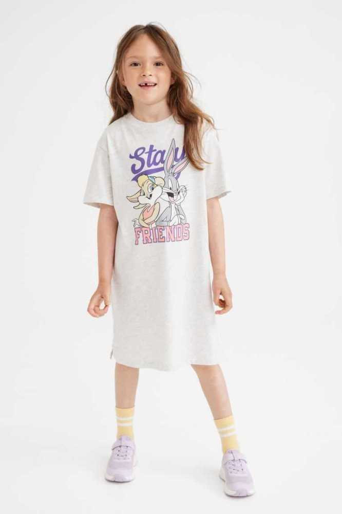 H&M Oversized Printed Jersey Kurzes Kleid Kinder Dunkellila | 9870-ZYEKQ