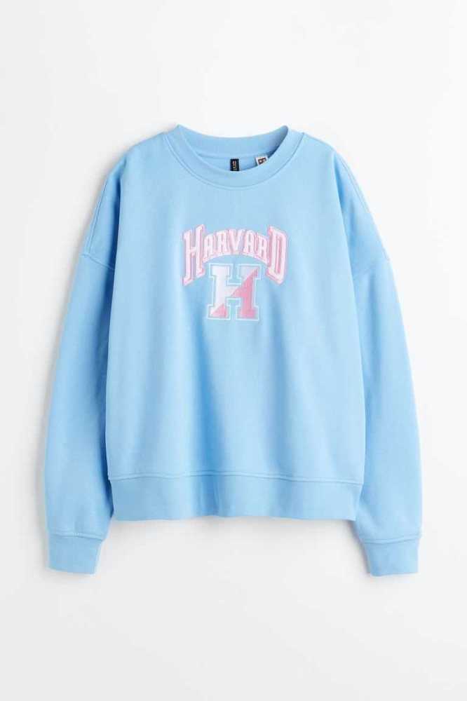 H&M Oversized Printed Sweatshirt Damen Hellblau | 3041-OTYHM