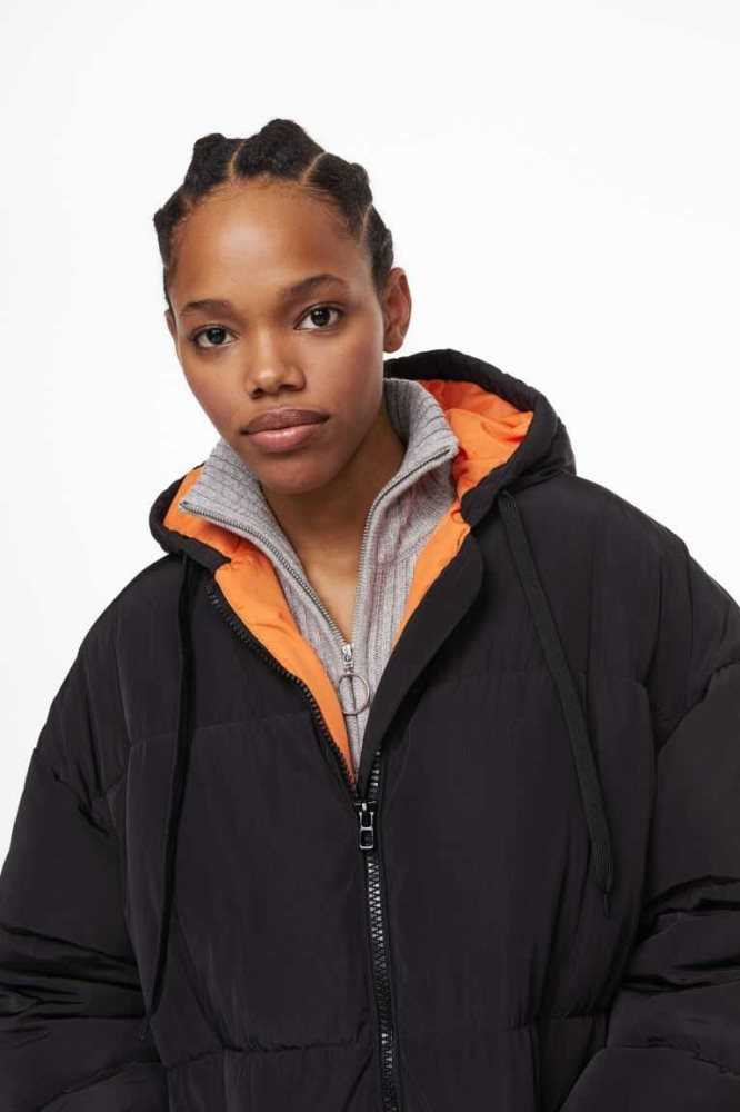 H&M Oversized Puffer Jacke Damen Schwarz | 1687-NHEZX