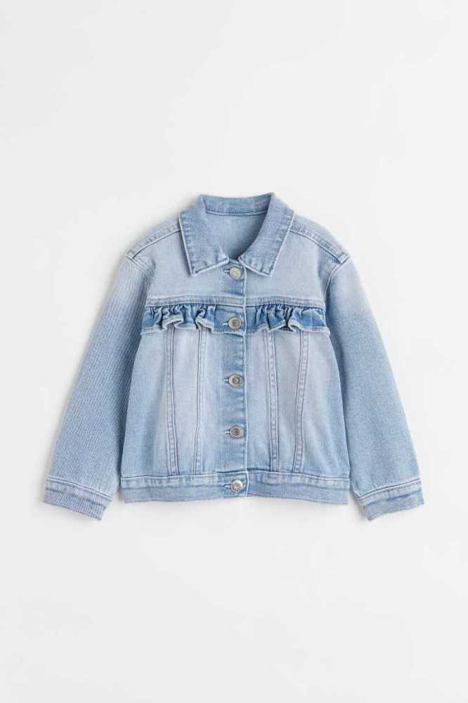 H&M Oversized Ruffle-trimmed Denim Jacket Oberbekleidung Kinder Hellblau | 1368-SVFRP