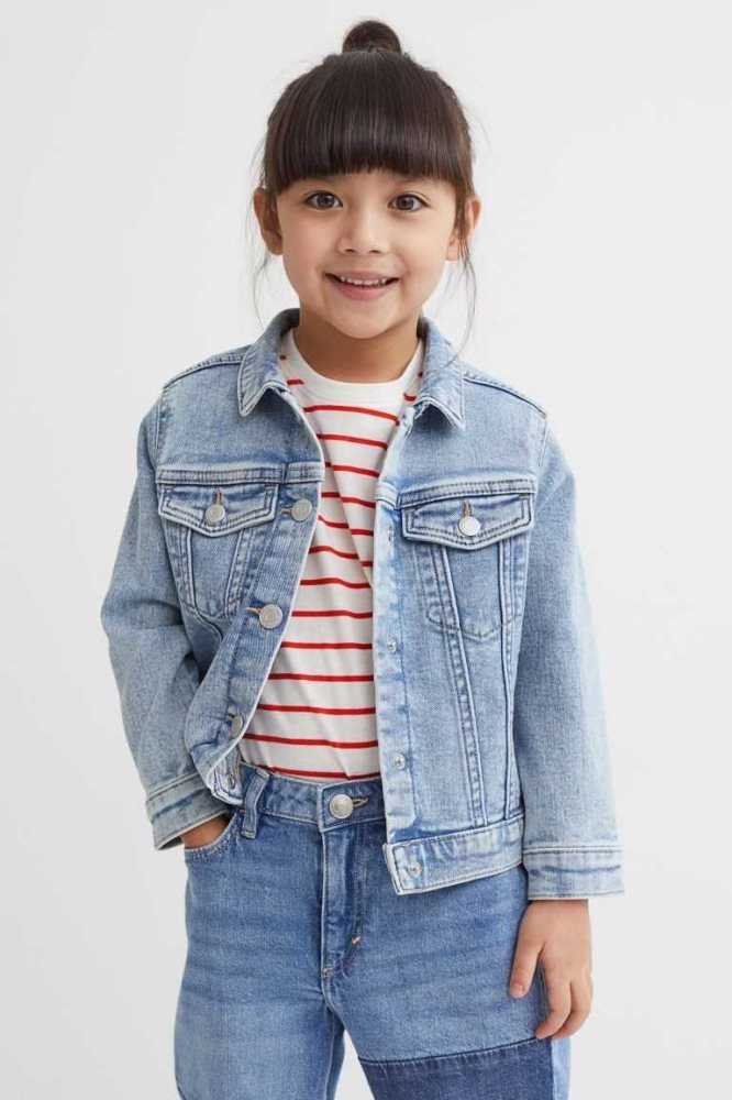 H&M Oversized Ruffle-trimmed Denim Jacket Oberbekleidung Kinder Hellblau | 1368-SVFRP