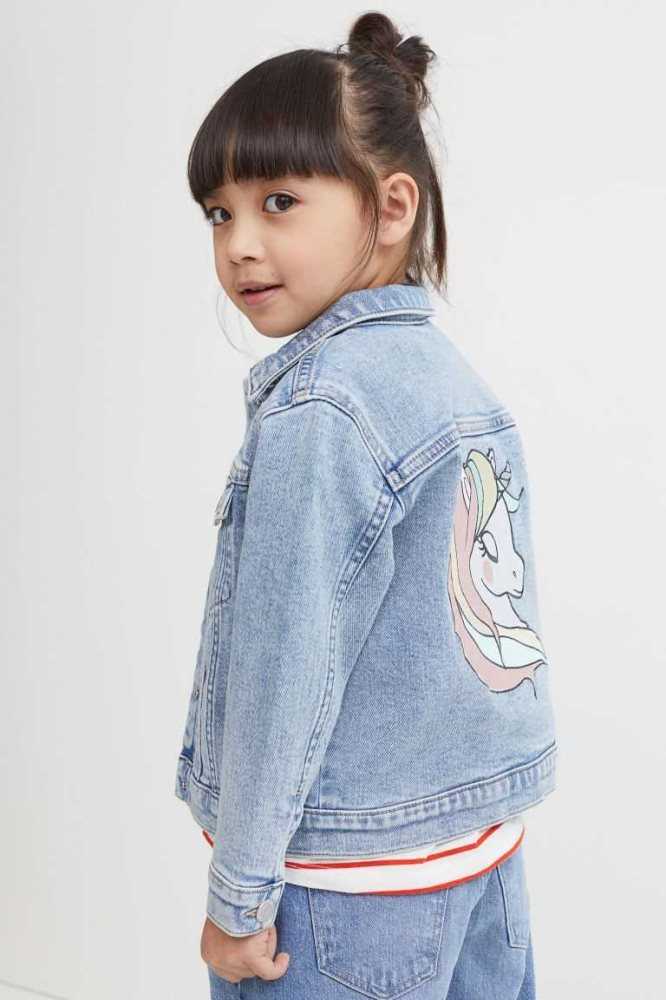 H&M Oversized Ruffle-trimmed Denim Jacket Oberbekleidung Kinder Hellblau | 1368-SVFRP