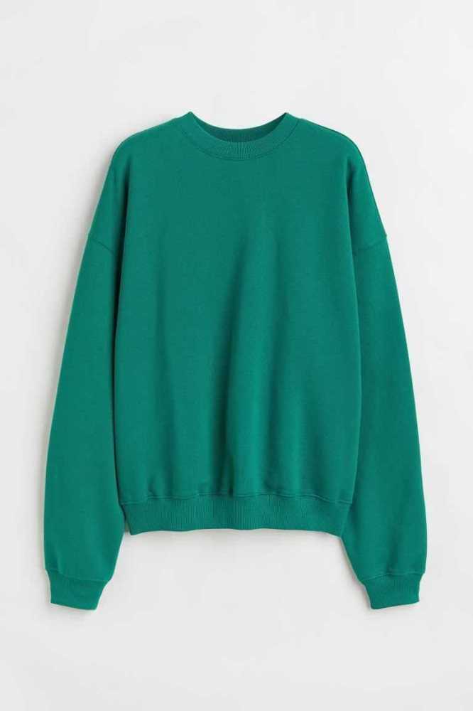 H&M Oversized Sweatshirt Damen Dunkelgrün | 9076-TQLEO