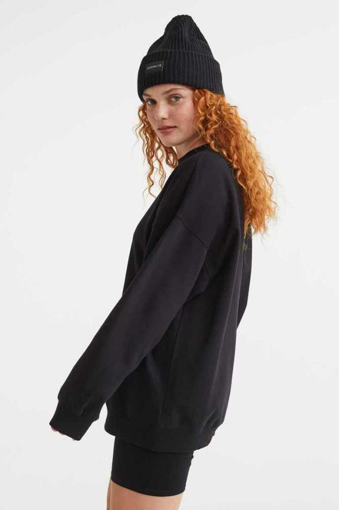 H&M Oversized Sweatshirt Damen Schwarz | 2890-MBOAQ