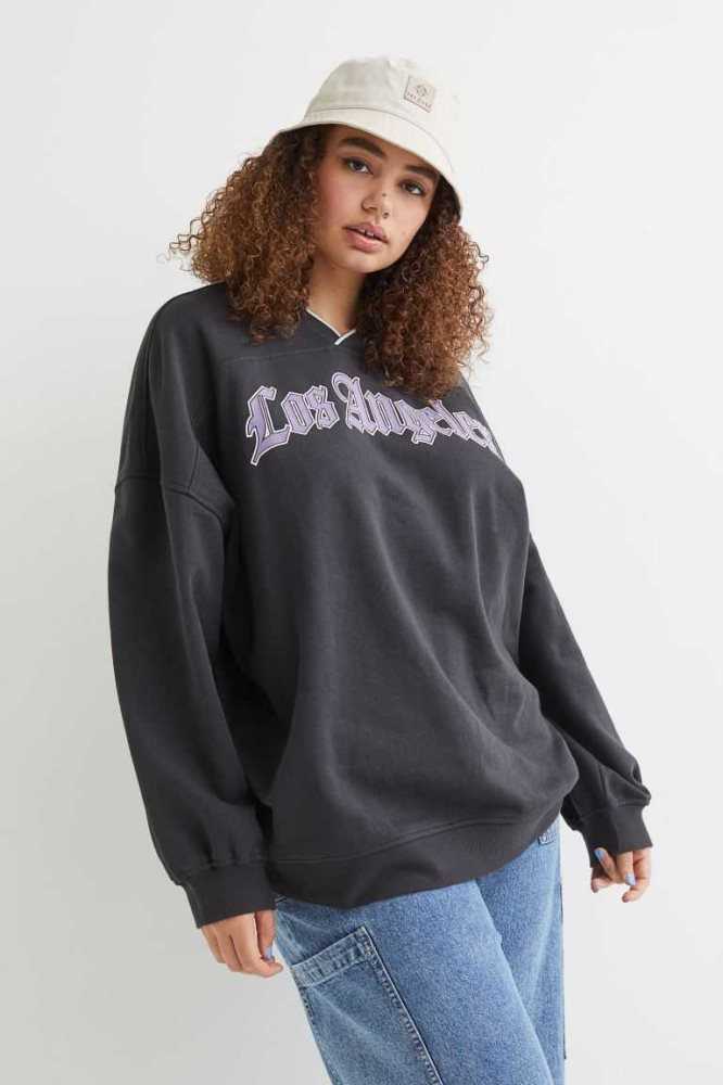 H&M Oversized Sweatshirt Damen Schwarz | 9176-YKMWE