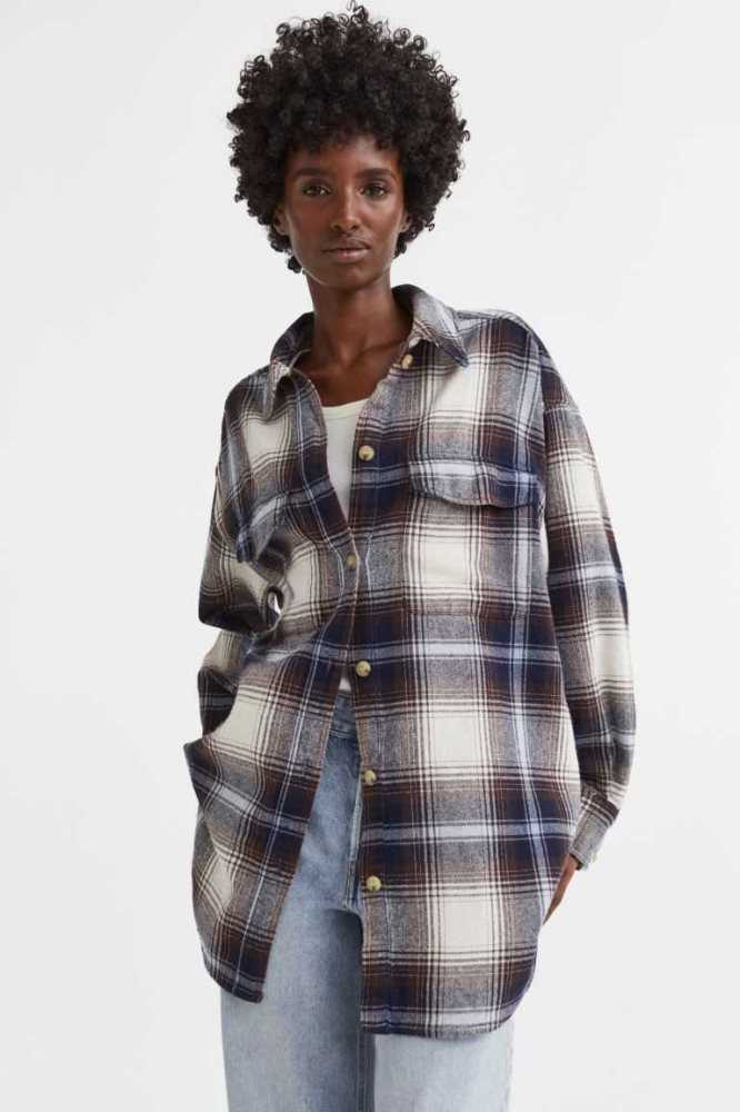 H&M Oversized Twill Overshirt Bluse Damen Grün | 2176-HRYBK