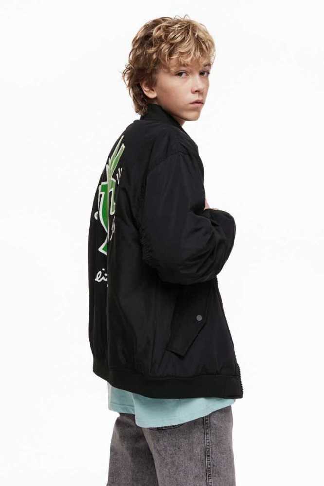 H&M Oversized bomber Jacke Kinder Schwarz | 2431-YCMQE