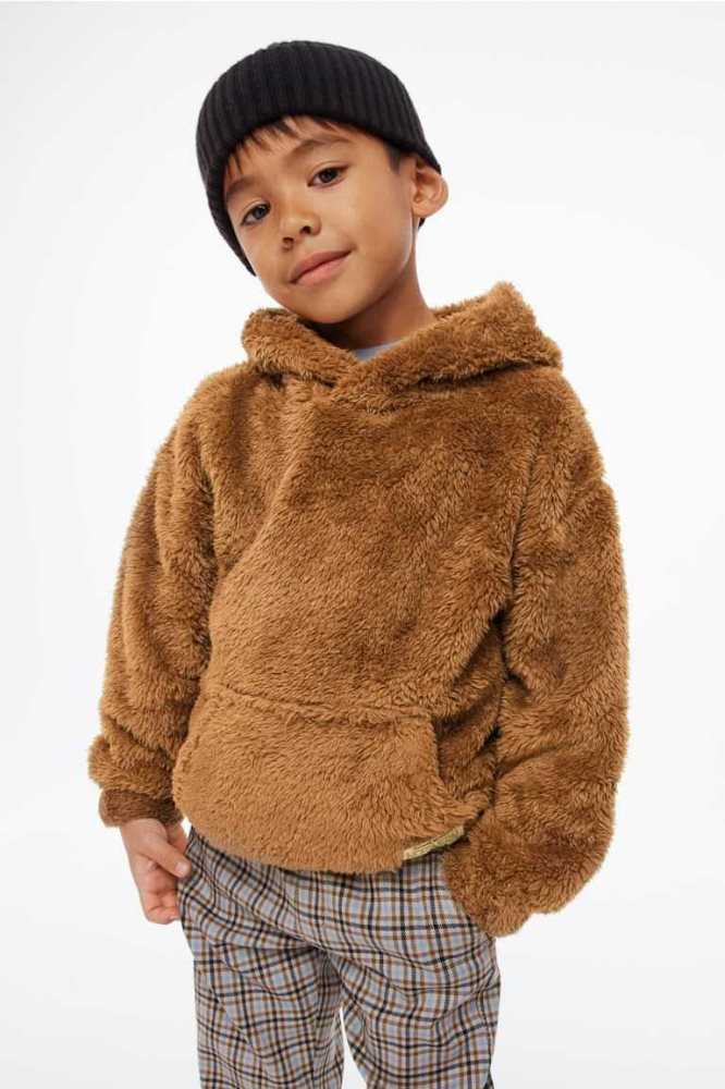 H&M Oversized in Teddy Bear Fabric Hoodie Kinder Braun | 2586-KUYEJ