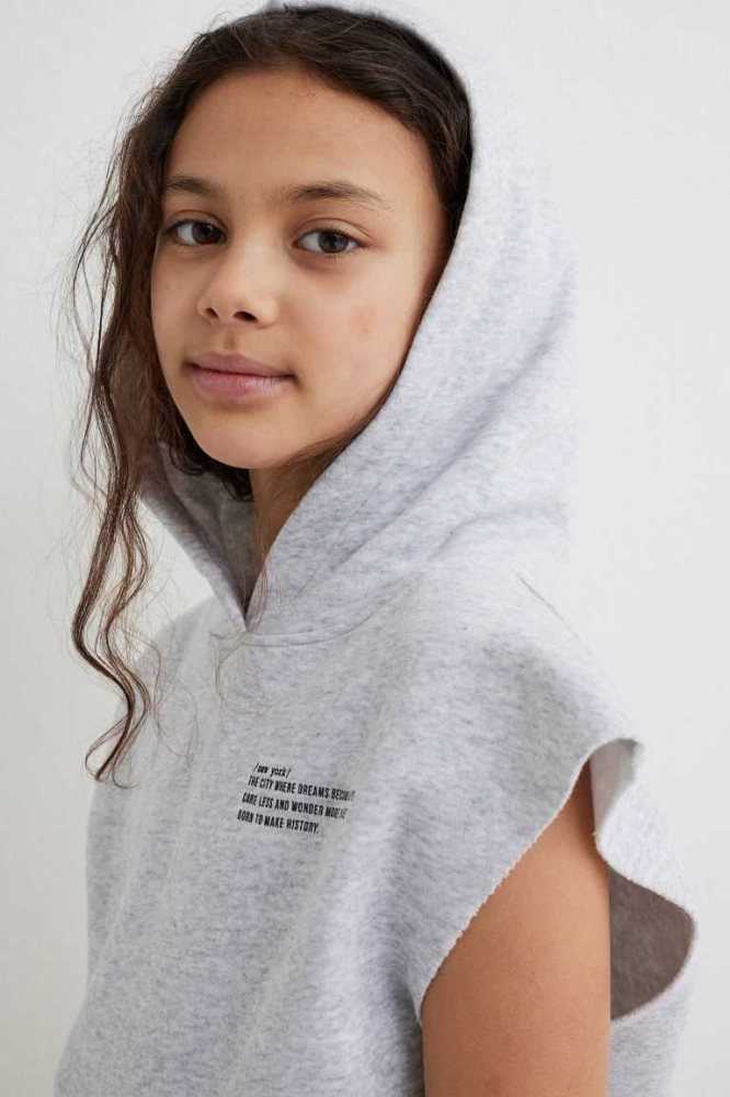 H&M Oversized Ärmellose Hoodie Kinder Hellgrau | 2861-QFEAU