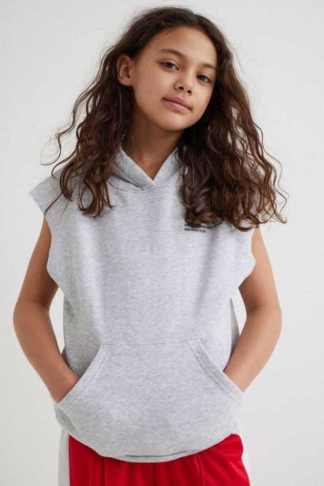 H&M Oversized Ärmellose Hoodie Kinder Hellgrau | 2861-QFEAU