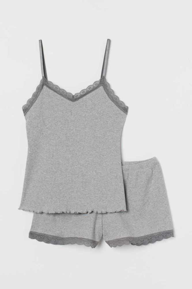 H&M Pajama Camisole Top and Shorts Nachtwäsche Damen Schwarz | 1604-ELCPA