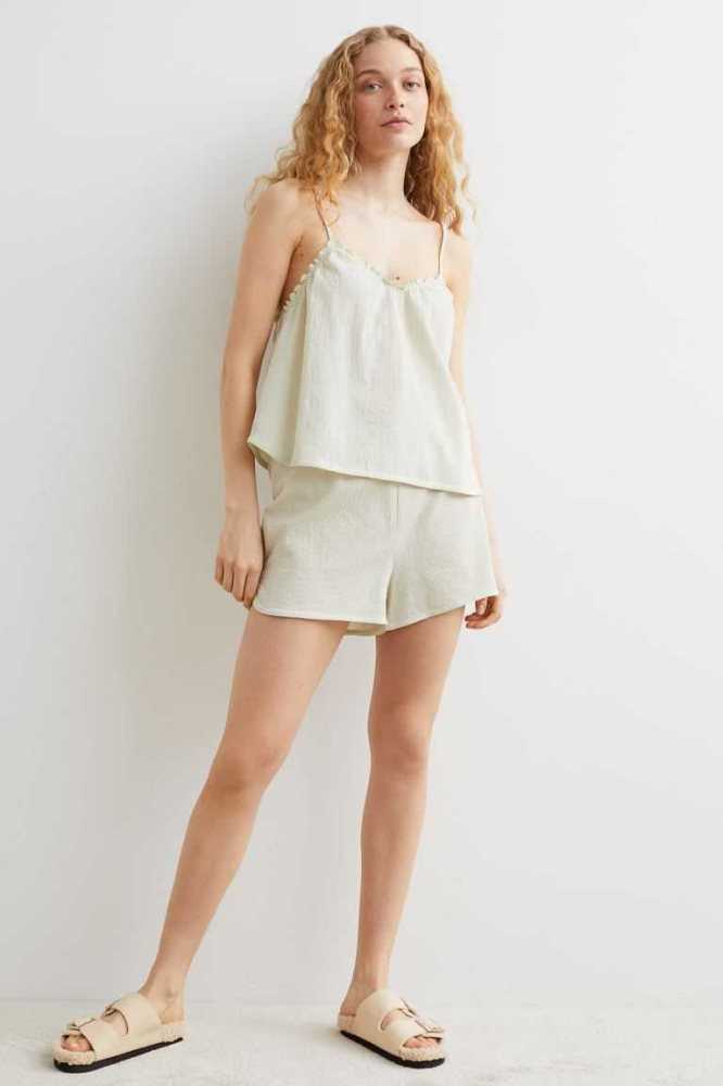 H&M Pajama Camisole Top and Shorts Nachtwäsche Damen Hellgrün | 3152-UIWQN