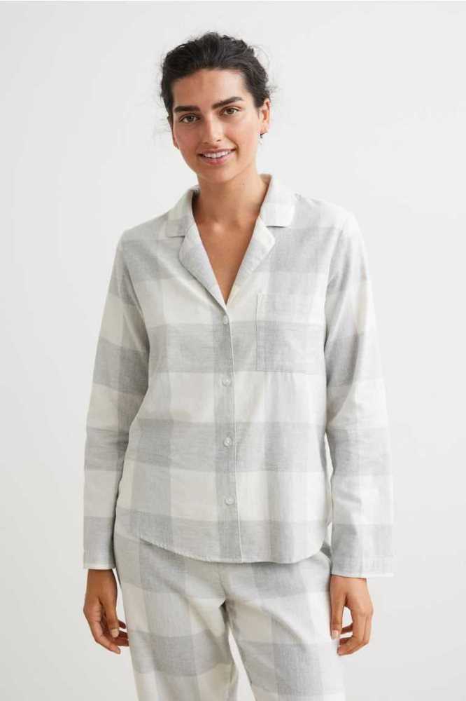 H&M Pajama Shirt and Pants Nachtwäsche Damen Hellgrau | 3102-PADRS