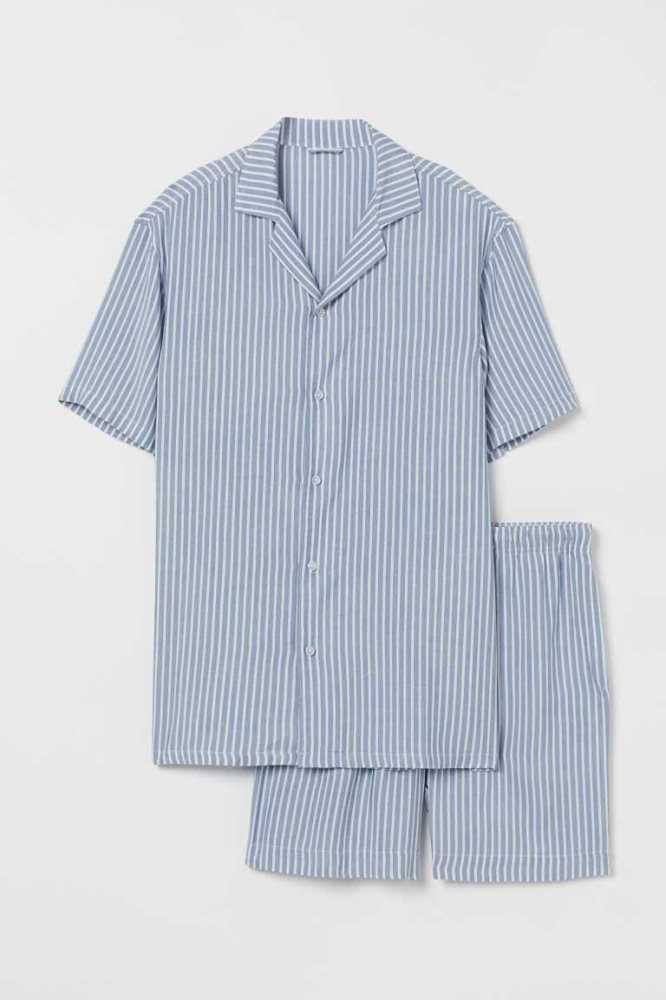 H&M Pajama Shirt and Shorts Loungewear Herren Hellgrün | 9572-MZPGR