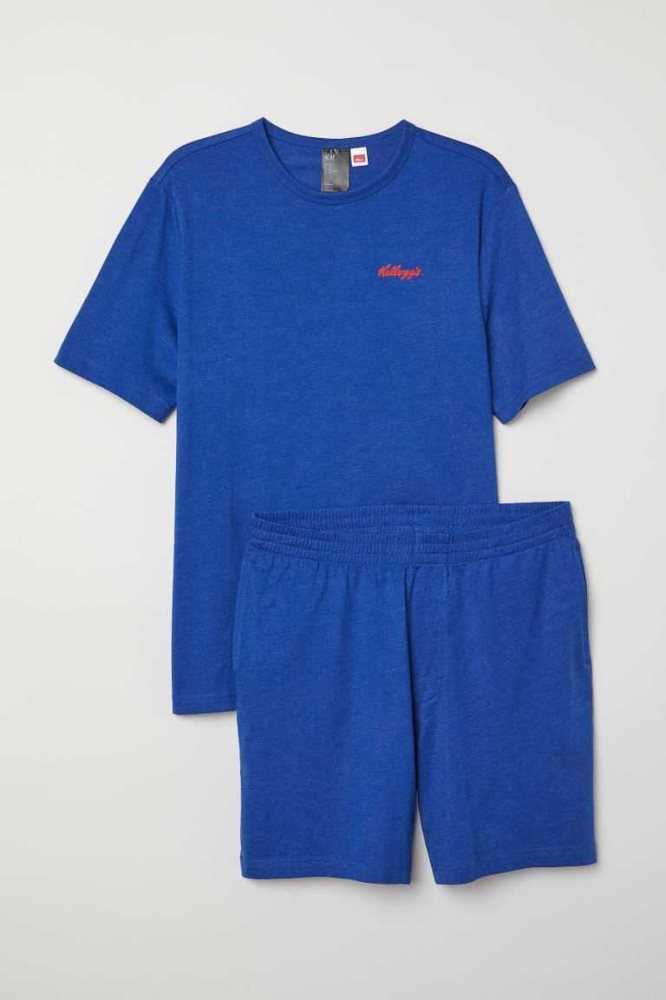 H&M Pajama T-shirt and Shorts Loungewear Herren Weiß | 7691-WELRH