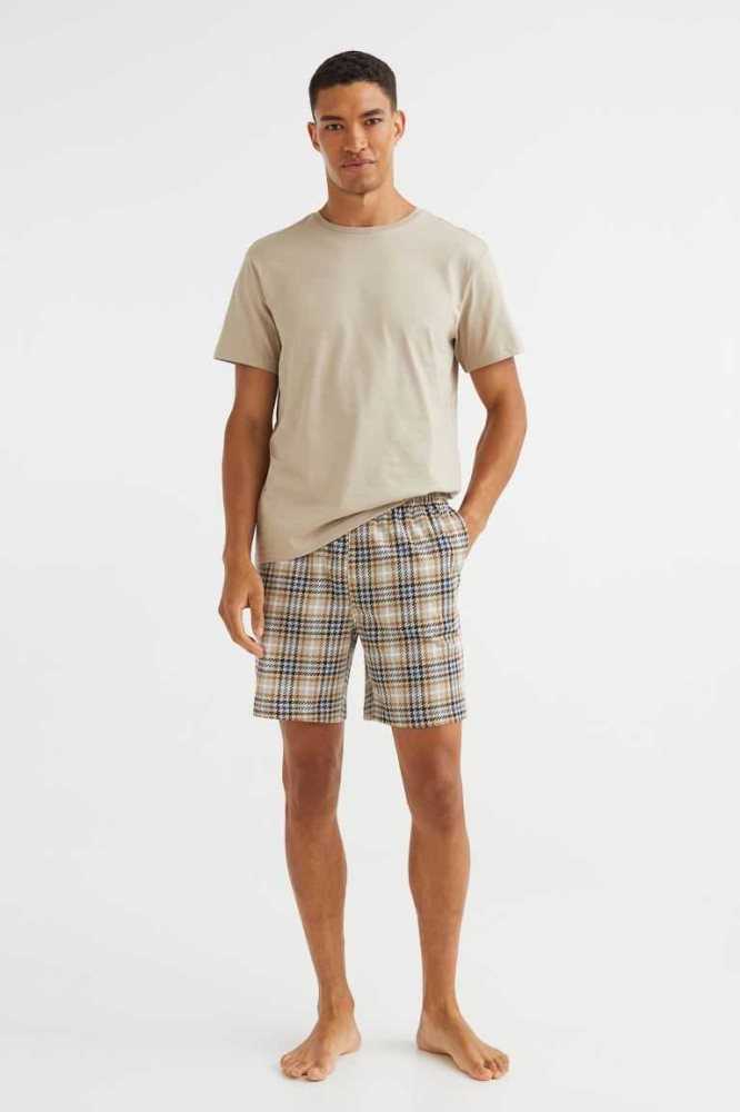 H&M Pajama T-shirt and Shorts Loungewear Herren Grau | 8029-JWQNP