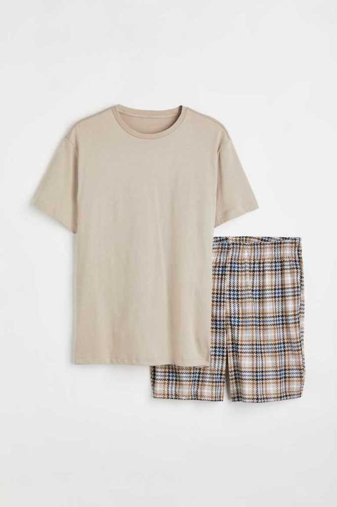 H&M Pajama T-shirt and Shorts Loungewear Herren Grau | 8029-JWQNP