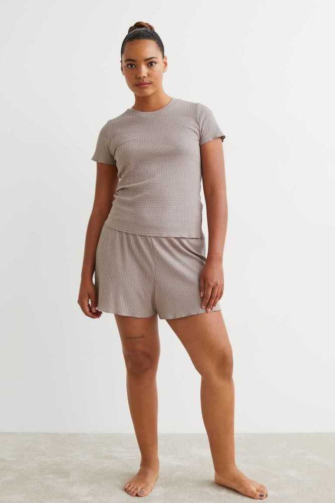 H&M Pajama T-shirt and Shorts Nachtwäsche Damen Mintfarben Grün | 7830-TXZLM