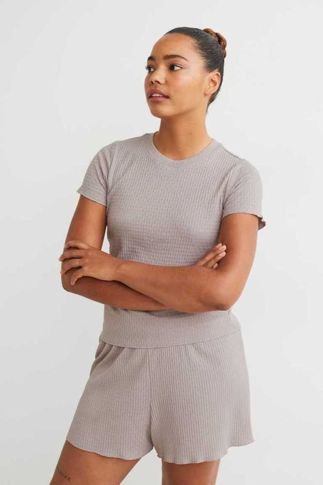 H&M Pajama T-shirt and Shorts Nachtwäsche Damen Mintfarben Grün | 7830-TXZLM