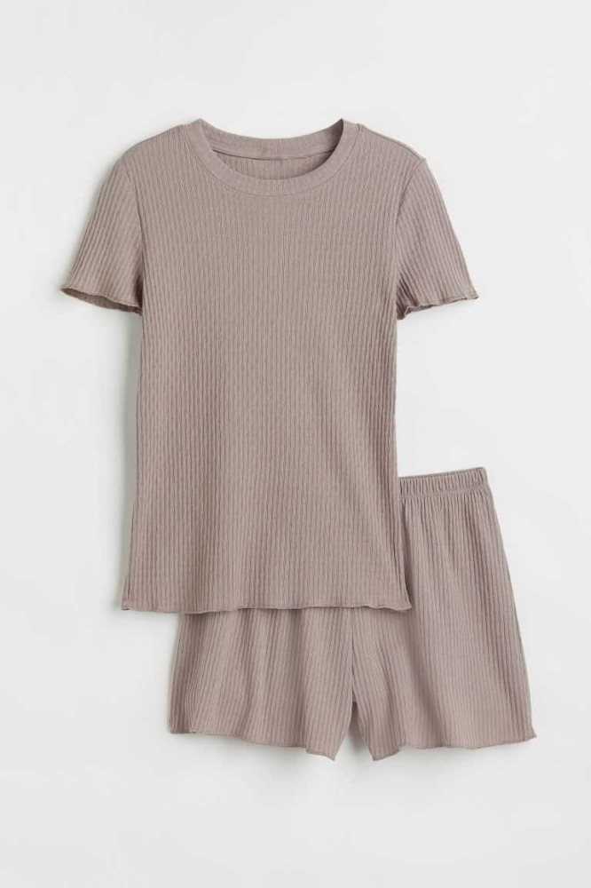 H&M Pajama T-shirt and Shorts Nachtwäsche Damen Mintfarben Grün | 7830-TXZLM