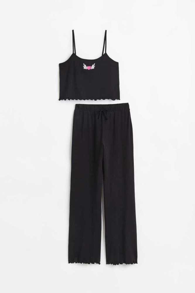 H&M Pajama Top and Pants Nachtwäsche Damen Helllila | 7208-LAFHX