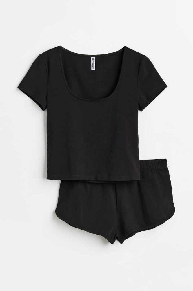 H&M Pajama Top and Shorts Nachtwäsche Damen Weiß | 3186-LYBGD