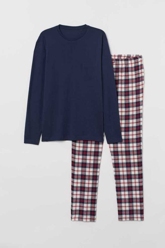 H&M Pajamas Loungewear Herren Dunkelblau Rot | 0251-RASKX