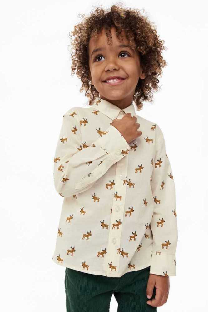 H&M Patterned Baumwoll Hemd Kinder Dunkelgrün | 3128-NAIUT